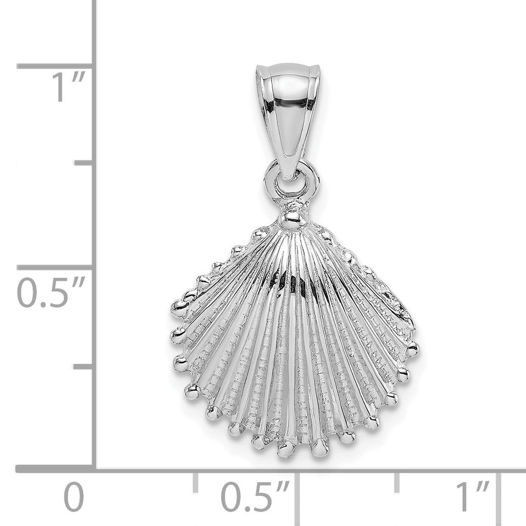 14K White Gold Textured Scallop Shell Charm
