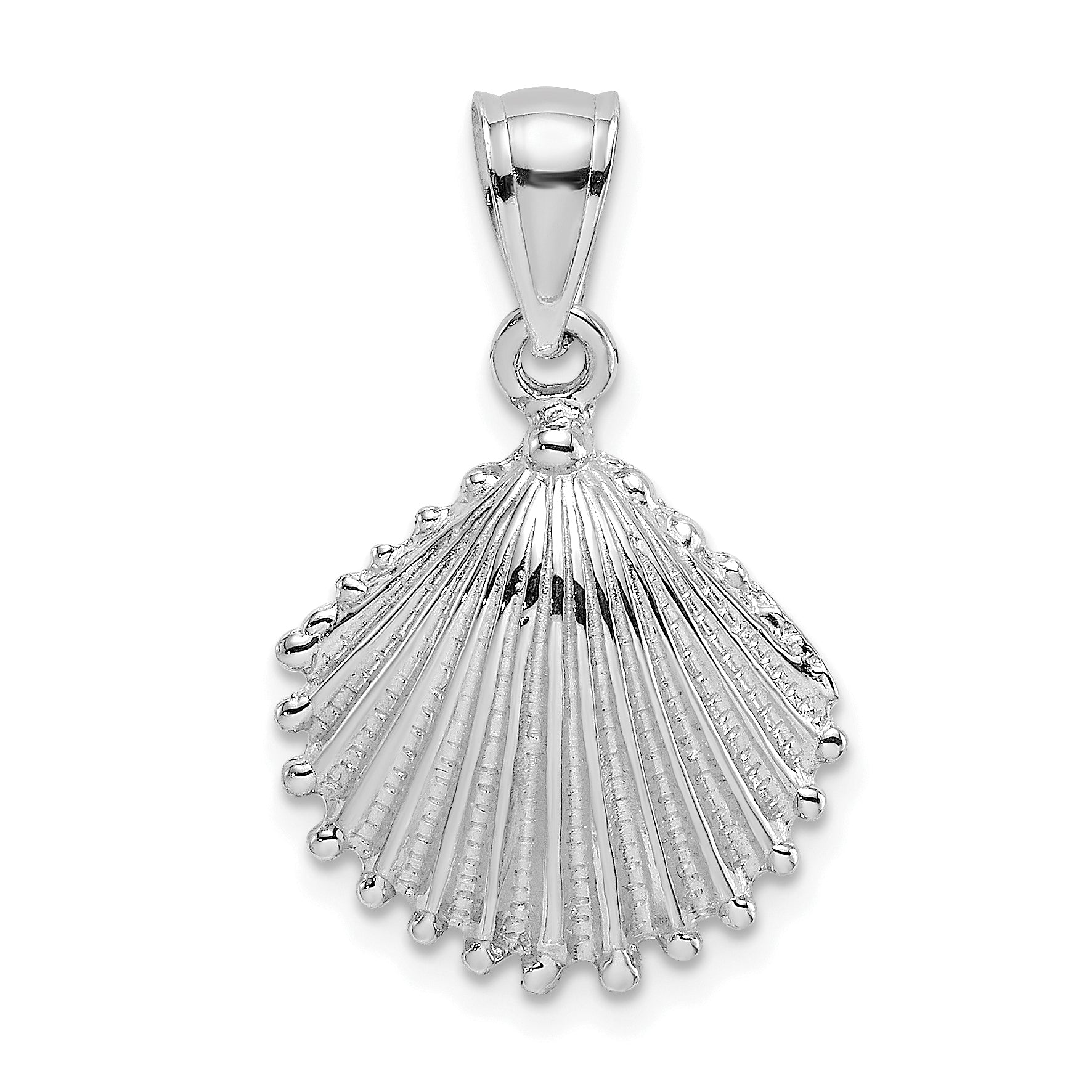 14K White Gold Textured Scallop Shell Charm Main image