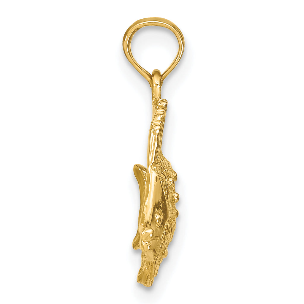 14K Polished Engraved Fish Charm