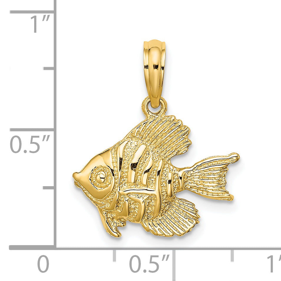 14K Polished  Engraved Fish Charm