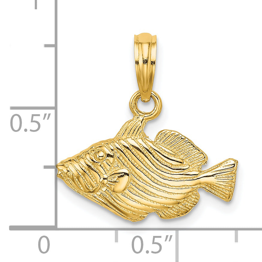 14K 2-D  Engraved Striped Fish Charm