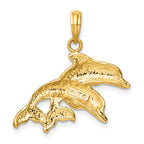 14K 2-D Polished /Engraved Double Dolphins Charm