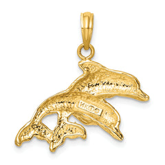 14K 2-D Polished /Engraved Double Dolphins Charm