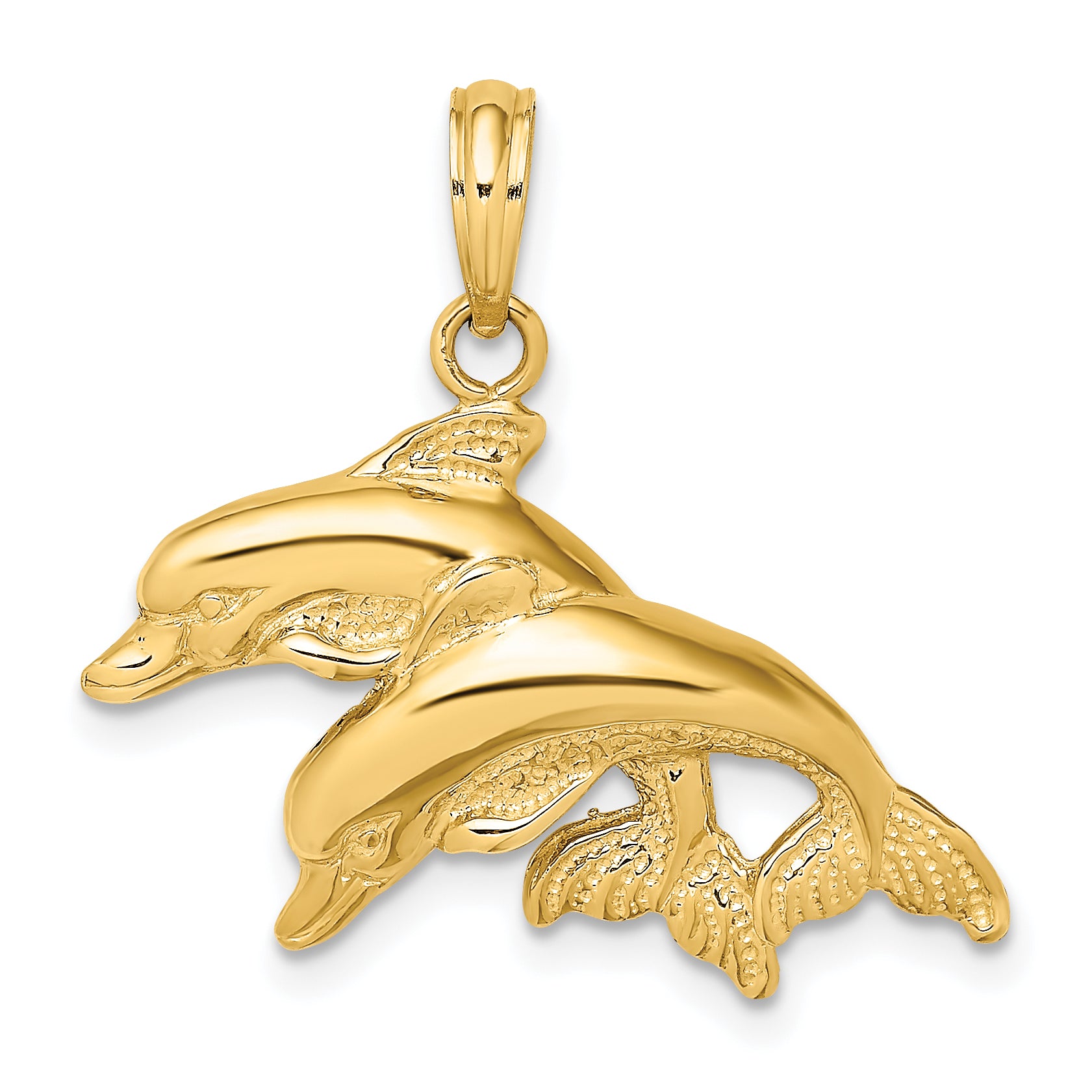 14K 2-D Polished /Engraved Double Dolphins Charm Main image