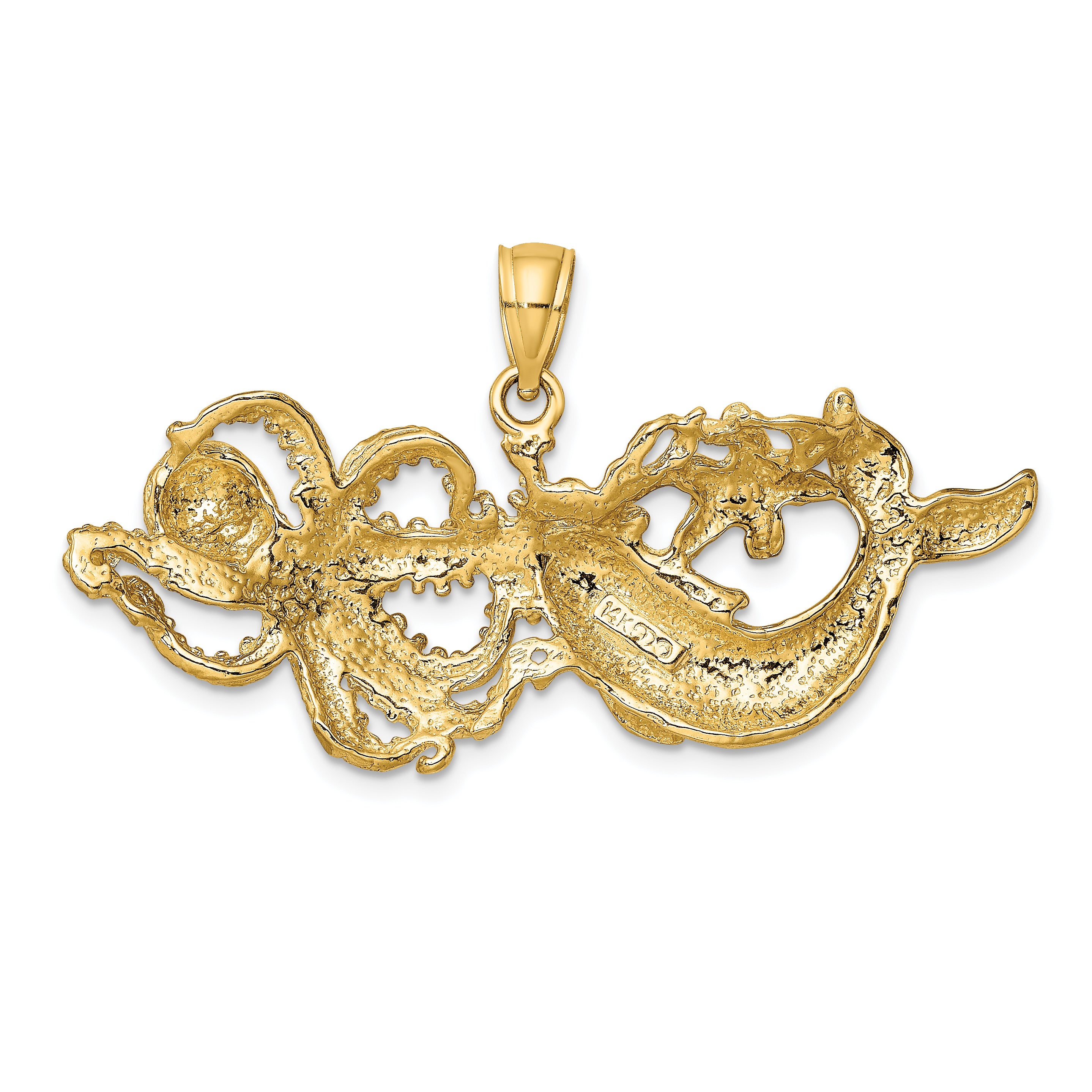 14K Polished and Textured Dolphin and Octopus Pendant