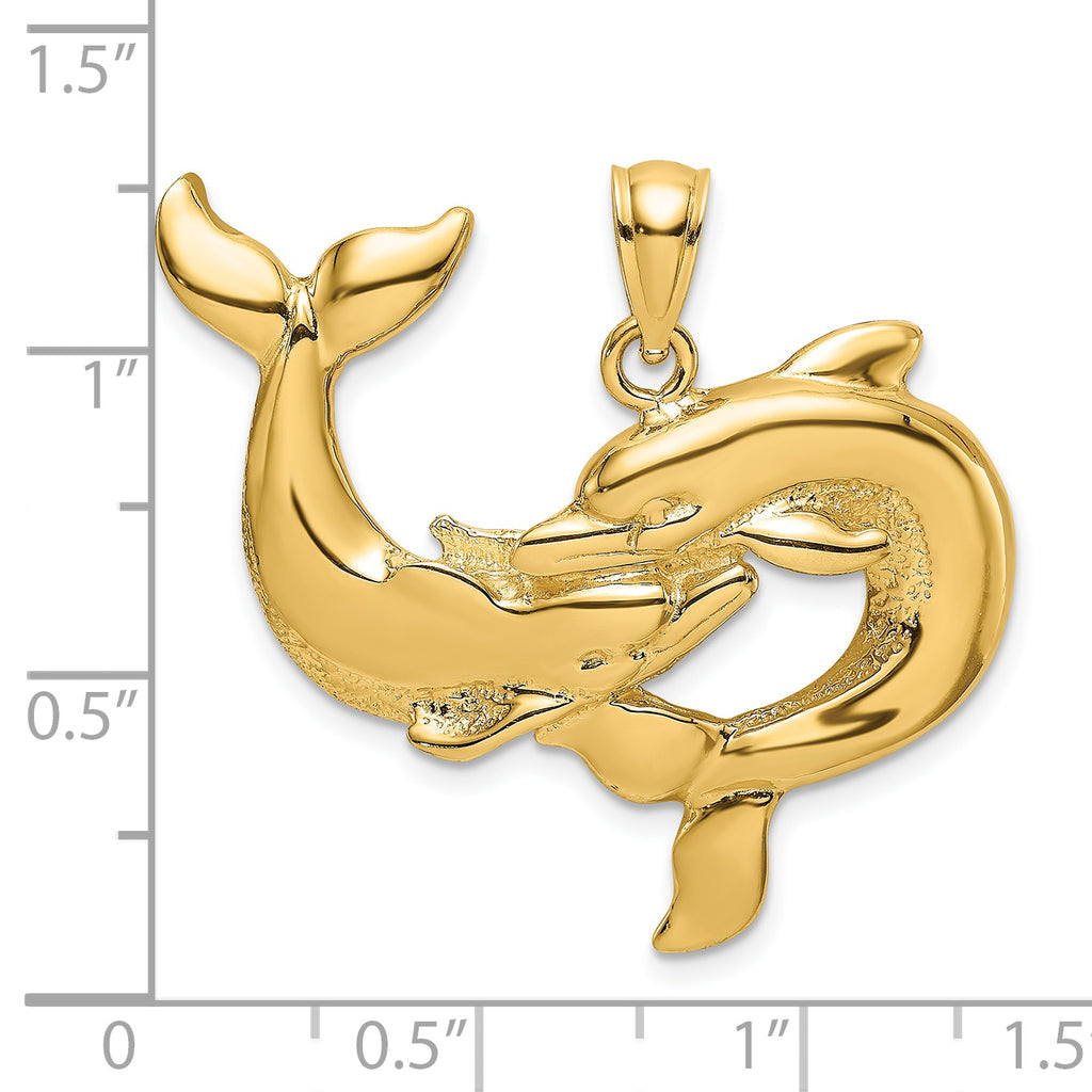 14K Polished Two Dolphins Together Charm