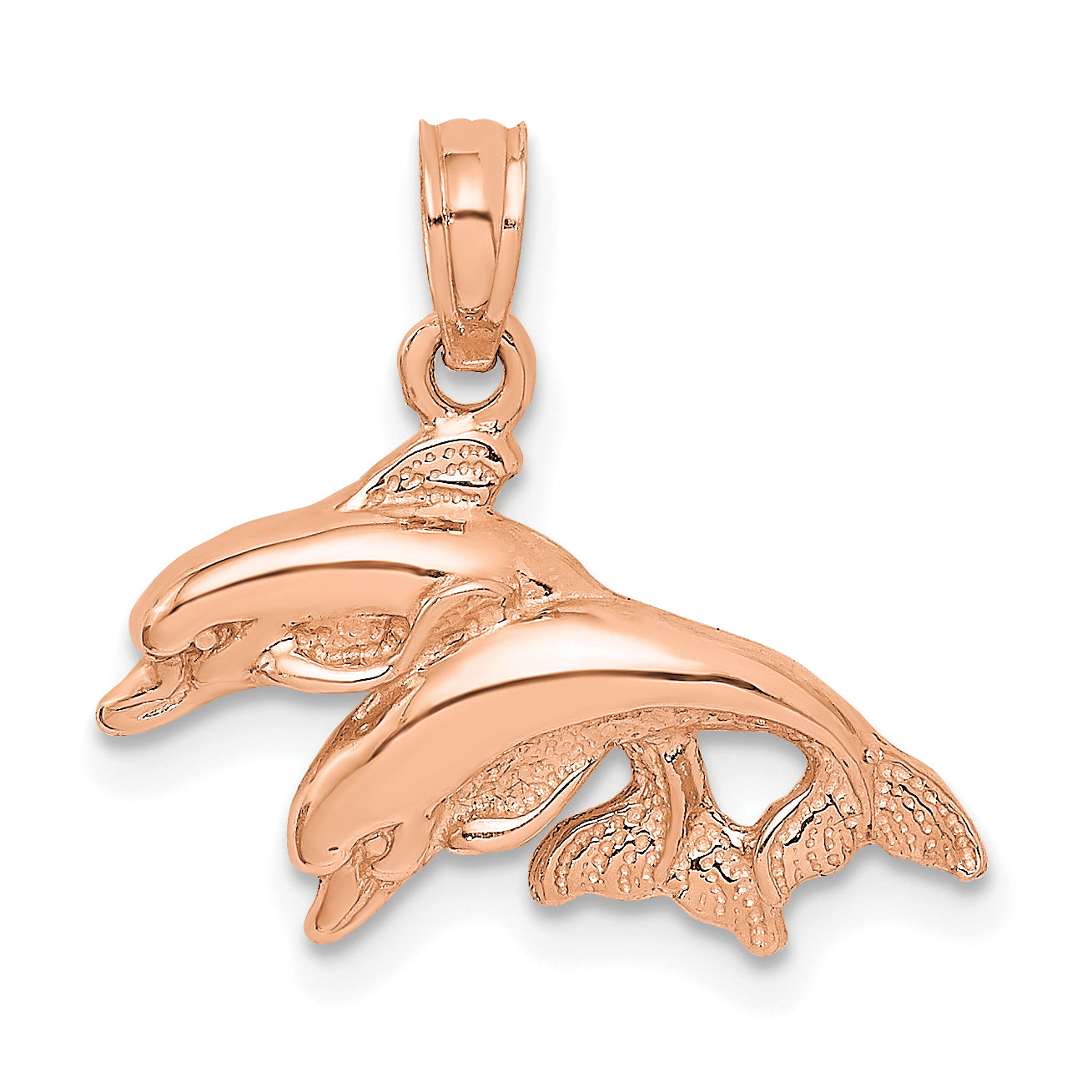 14K Rose Gold Polished Double Dolphins Jumping Left Charm Main image