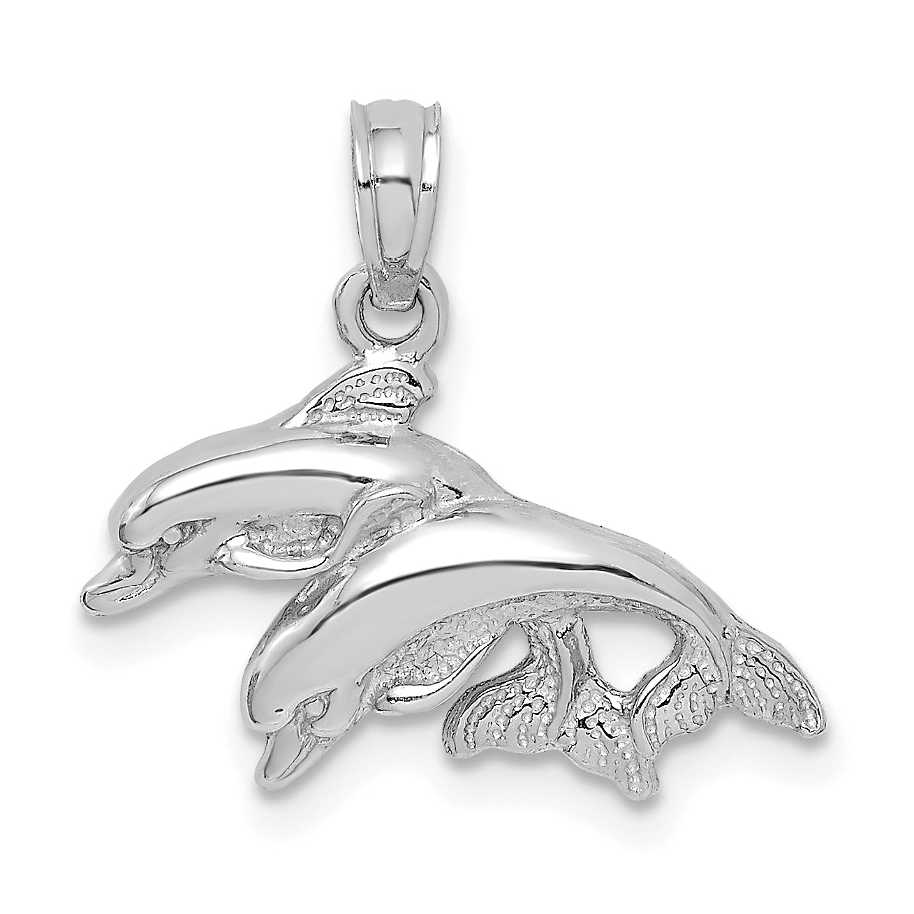 14K White Gold Polished Double Dolphins Jumping Left Charm Main image