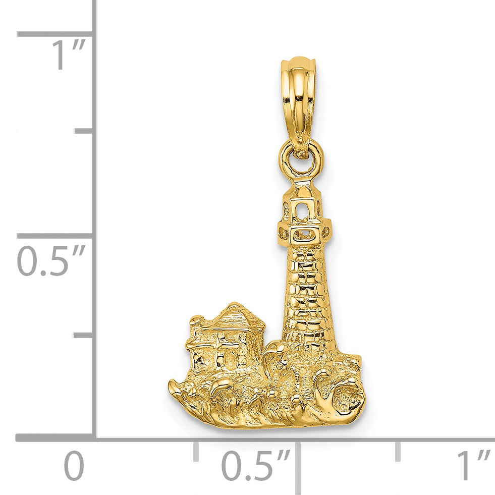 14K 2-D Lighthouse W/ Waves and Buildings Charm