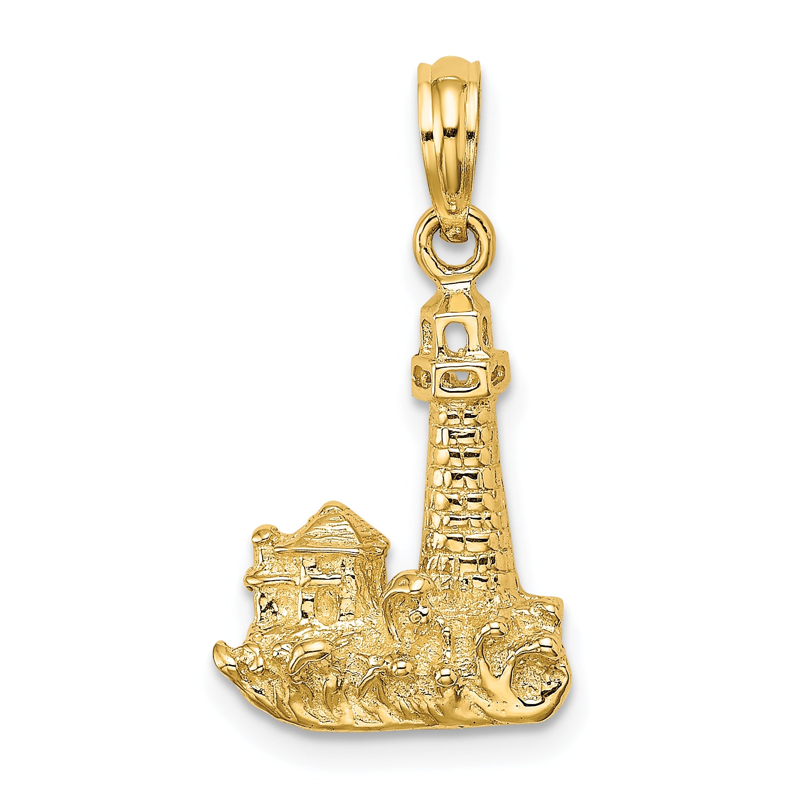 14K 2-D Lighthouse W/ Waves and Buildings Charm Main image