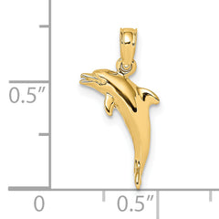 14K 3-D Polished Mini Dolphin Jumping Charm