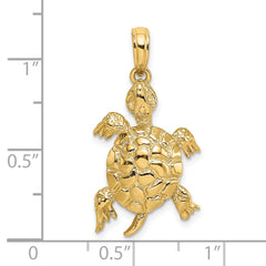 14K Polished and Textured Turtle Charm