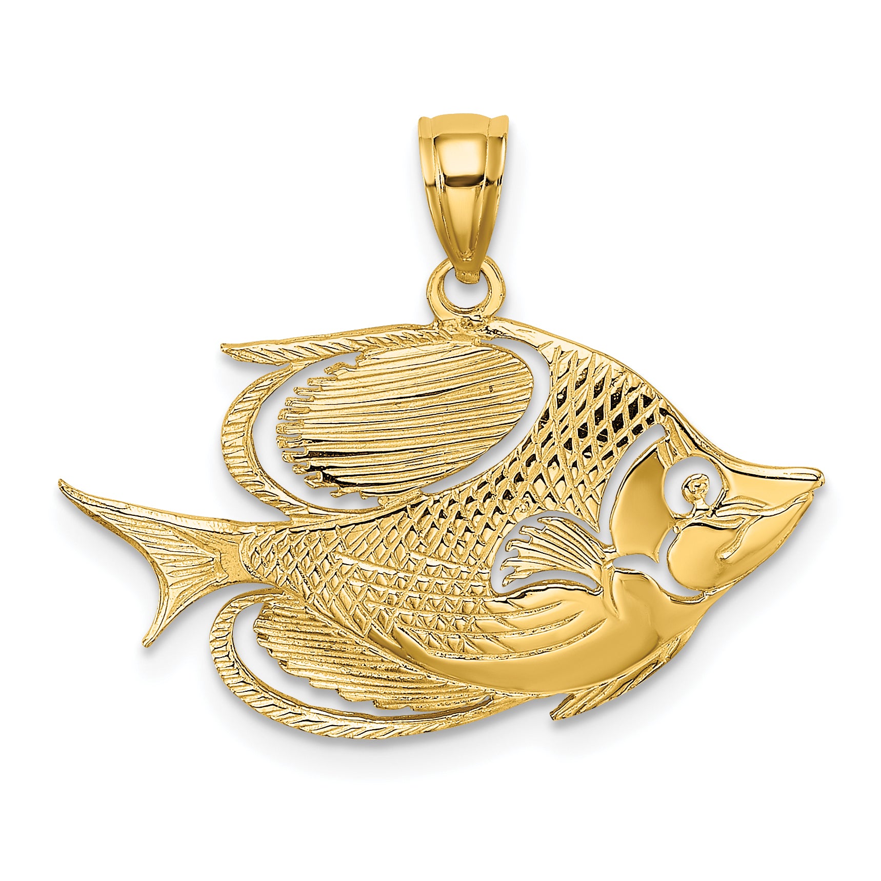 14K 2-D Polished Textured Fish Charm Main image