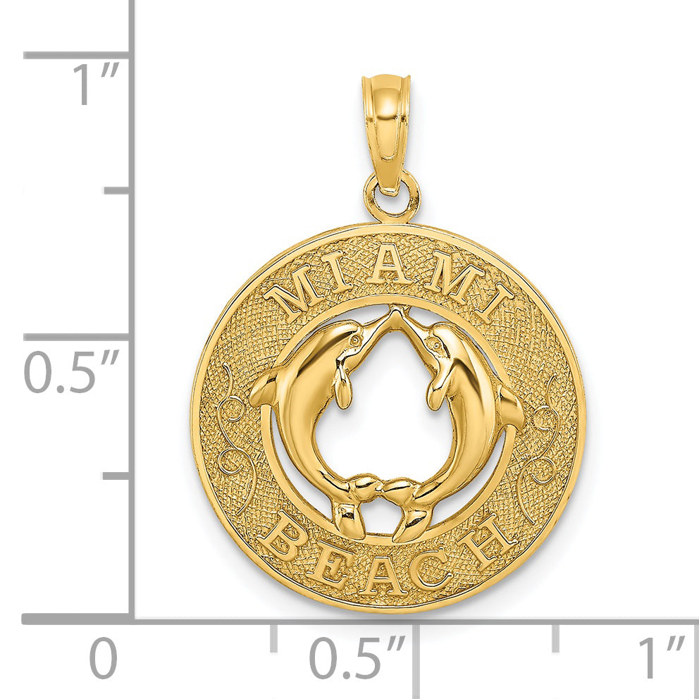 14K MIAMI BEACH w/Dolphins Circle Charm
