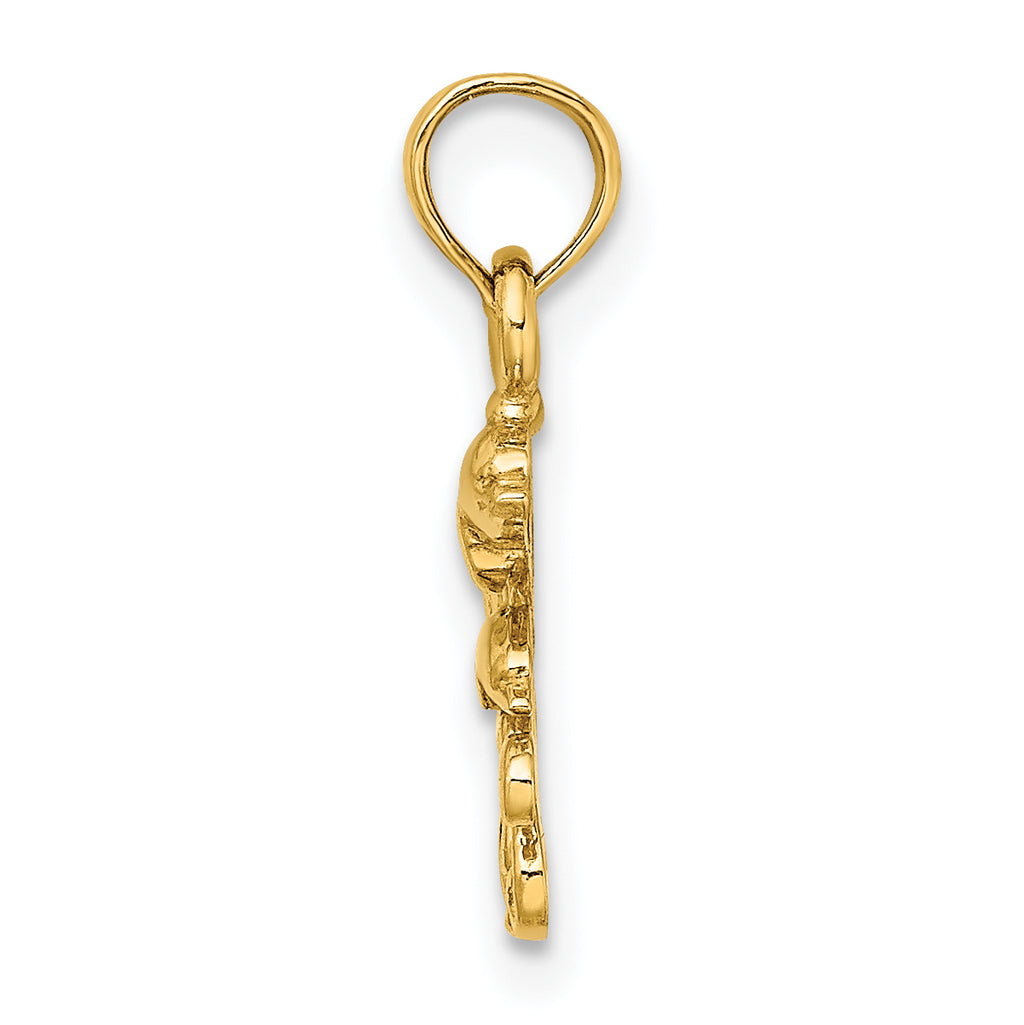 14K Textured Mini Double Dolphins and Waves Charm