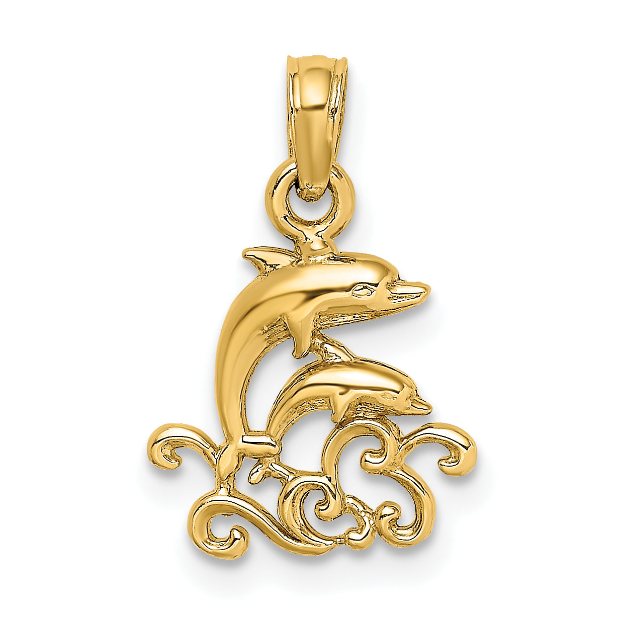 14K Textured Mini Double Dolphins and Waves Charm Main image