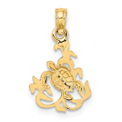14K Textured Mini Sea Turtle and Kelp Charm