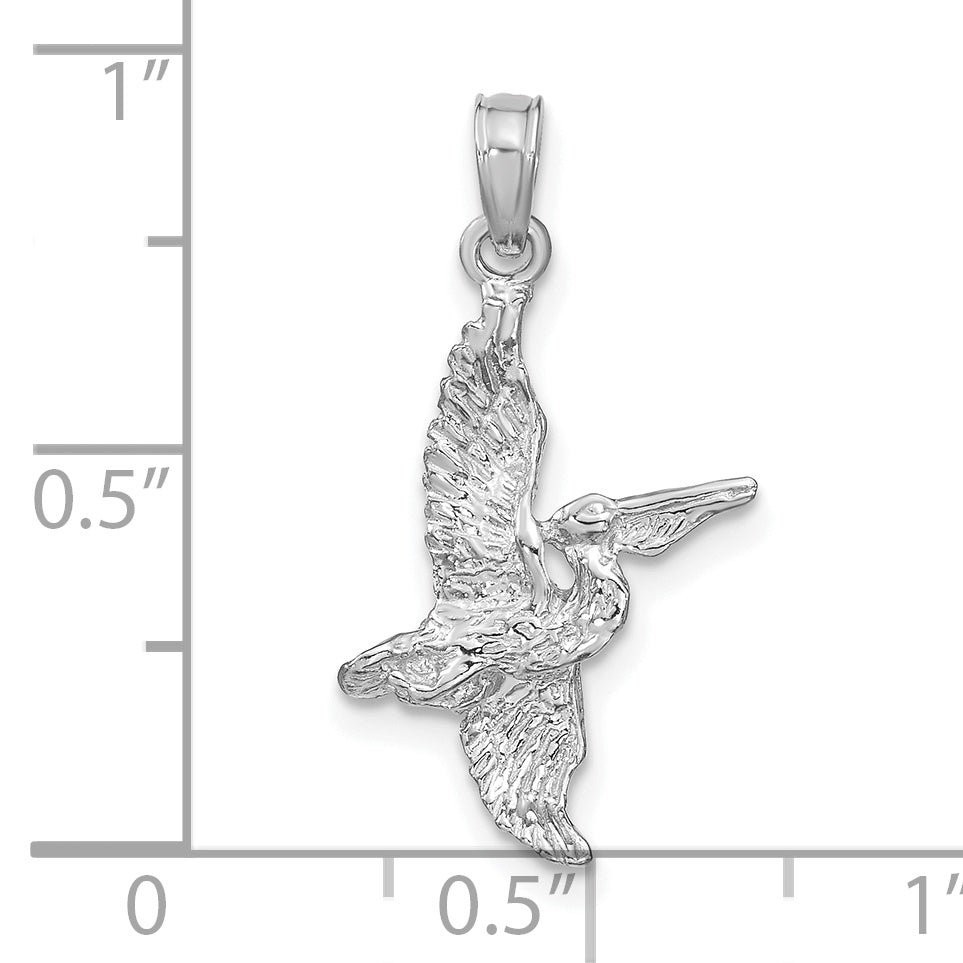 14K White Gold 3-D Pelican Flying Charm