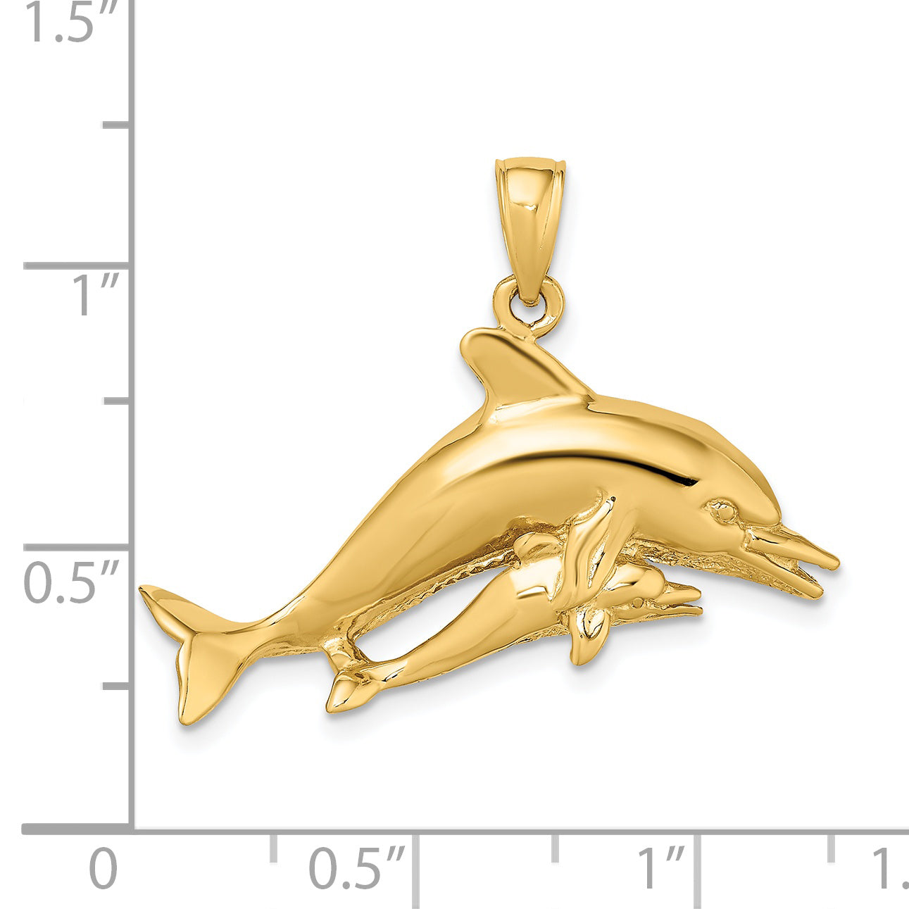 14K 2-D Two Swimming Dolphins Charm