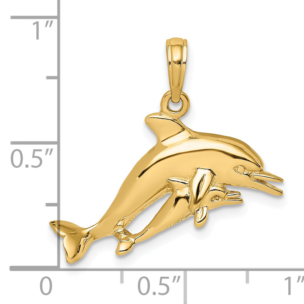 14K 2-D Double Dolphins Swimming Charm