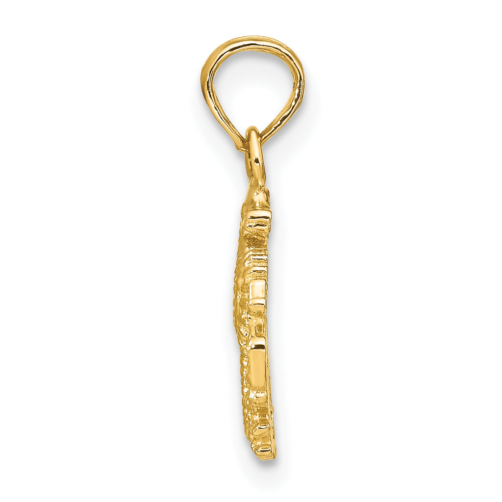 14K Textured Mini Seahorse and Coral Charm