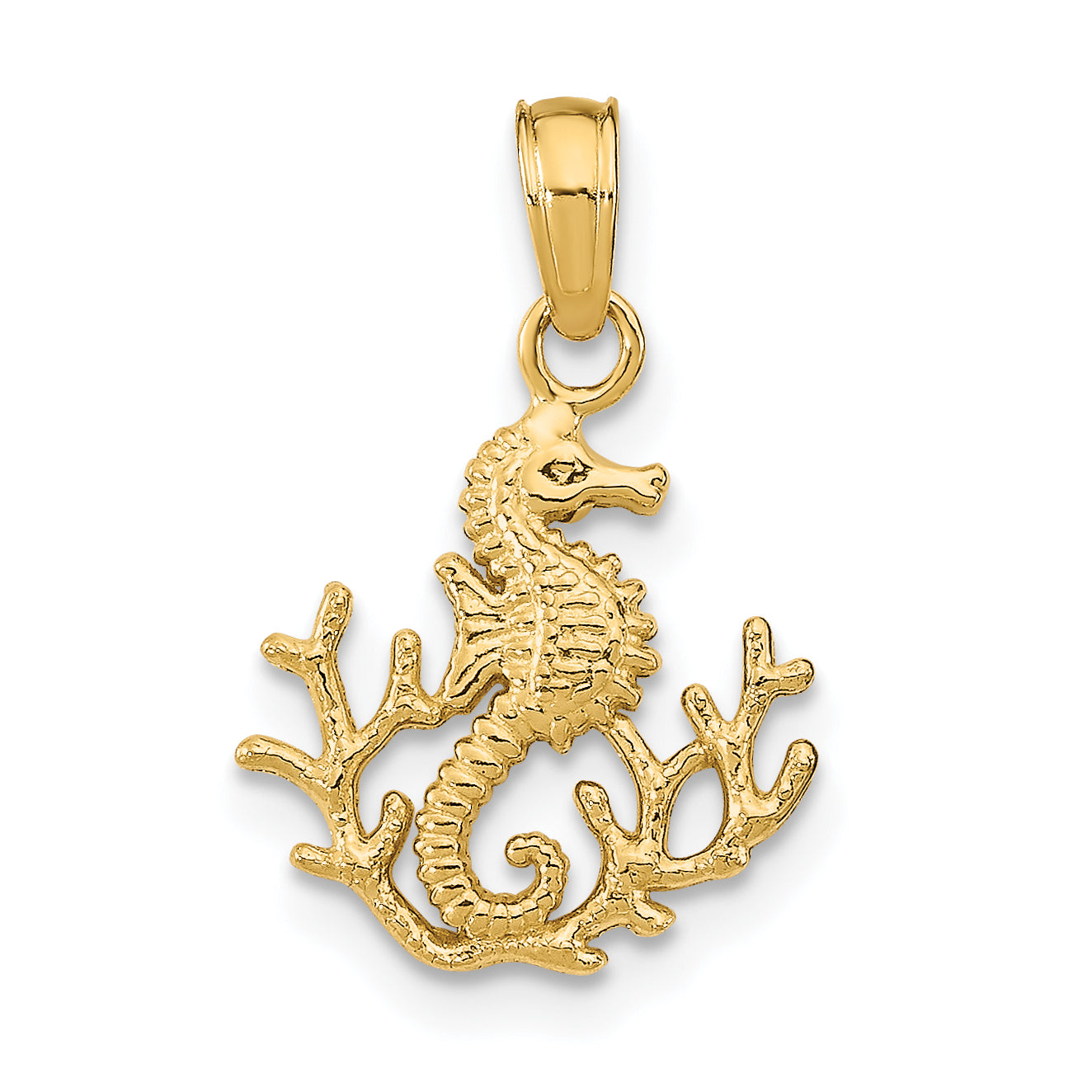 14K Textured Mini Seahorse and Coral Charm Main image