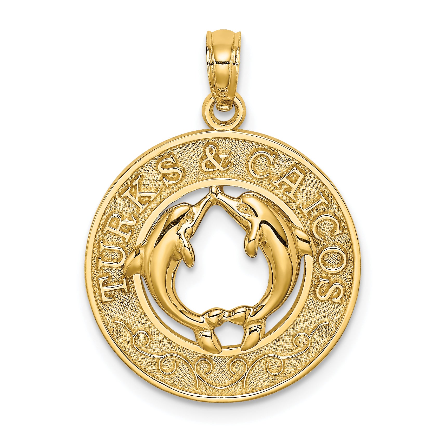 14K TURKS AND CAICOS w/ Dolphins Circle Charm Main image