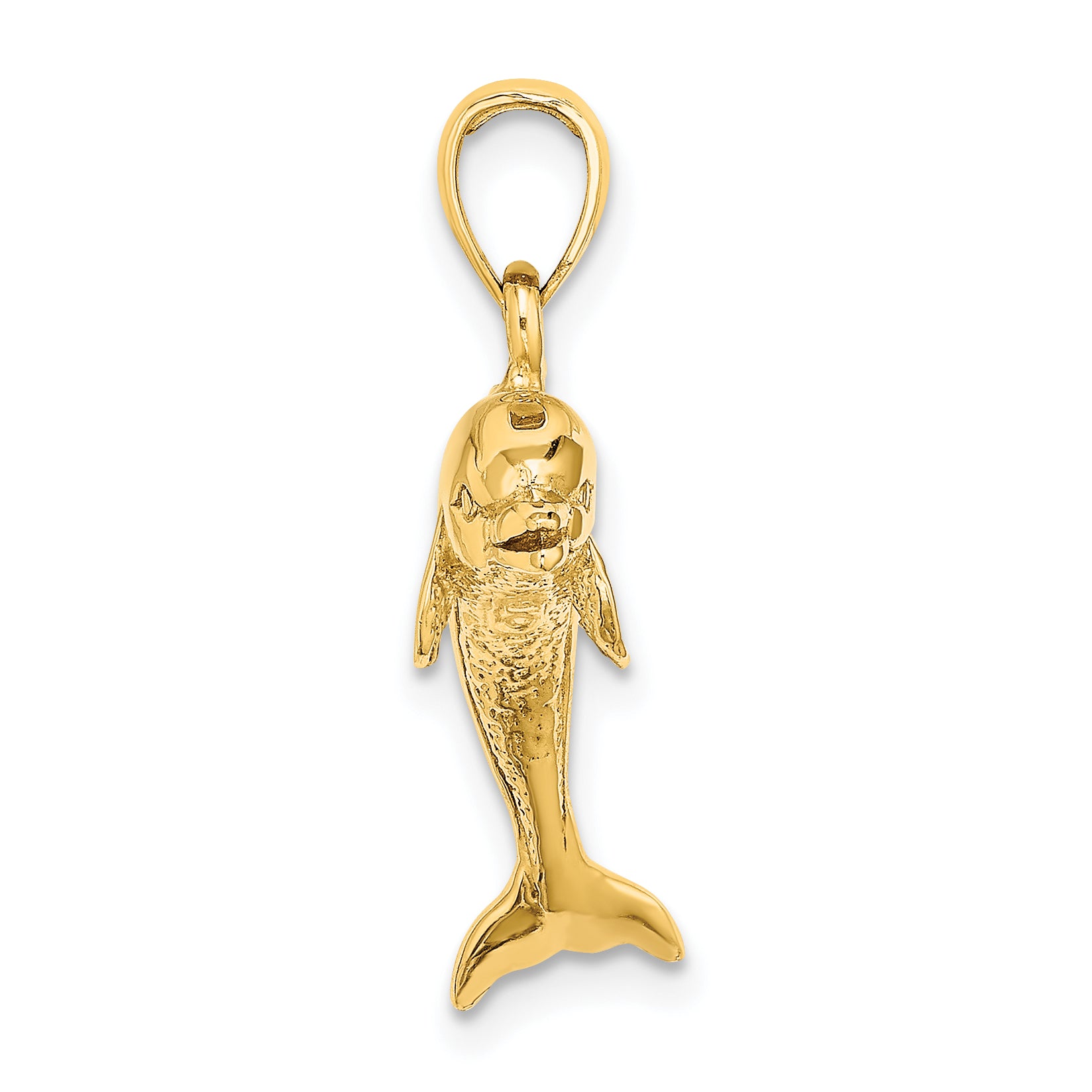 14K 3-D Polished and Textured Jumping Dolphin Charm