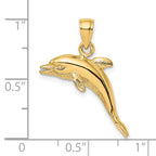 14K 3-D Polished and Textured Jumping Dolphin Charm