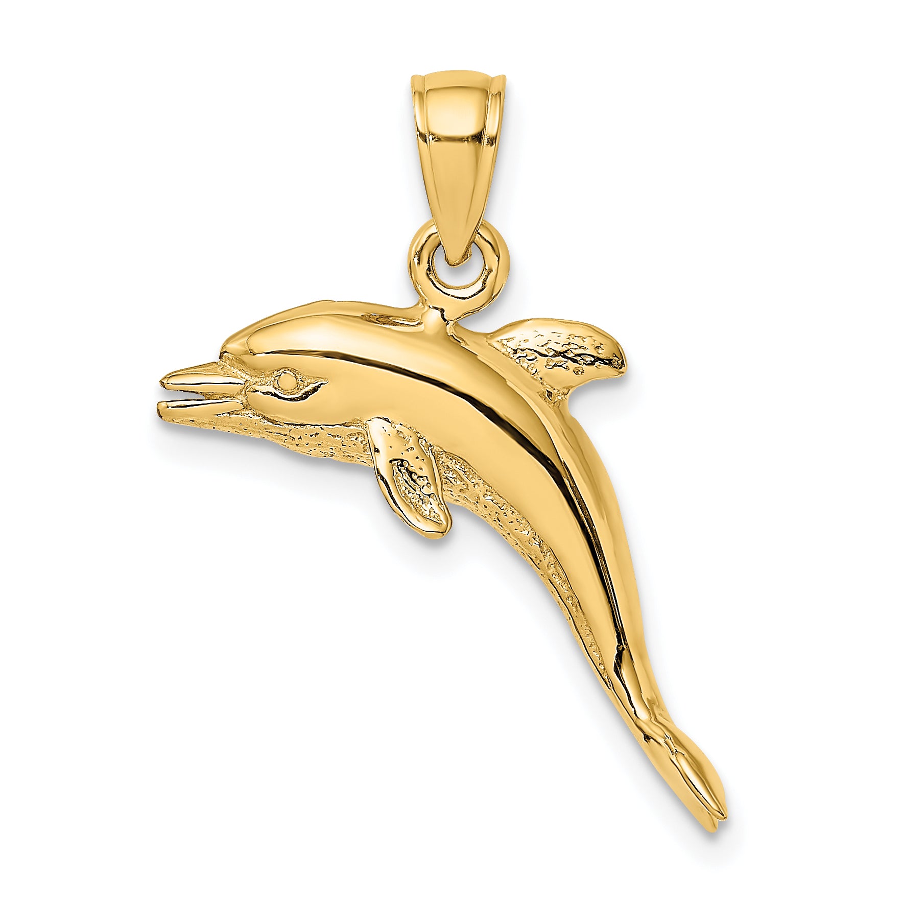 14K 3-D Polished and Textured Jumping Dolphin Charm Main image