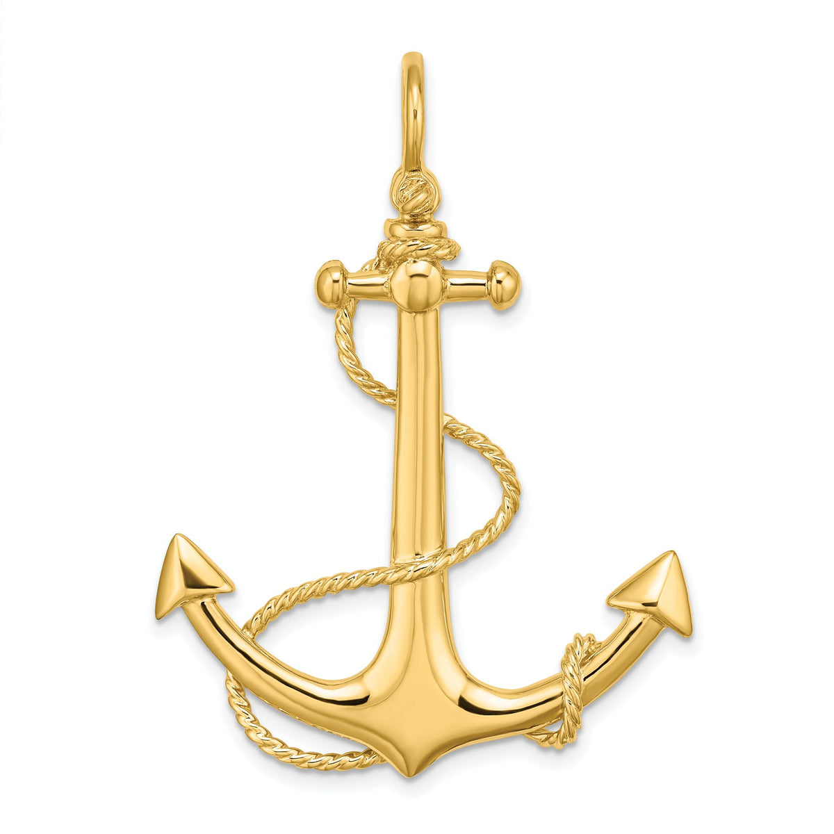 Large Anchor with Rope Charm in 14K Yellow Gold, 48mm - Sophia Jewelers Main image