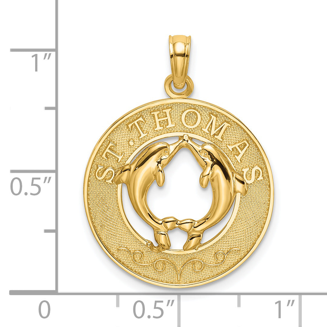 14K ST. THOMAS w/ Dolphins Round Charm