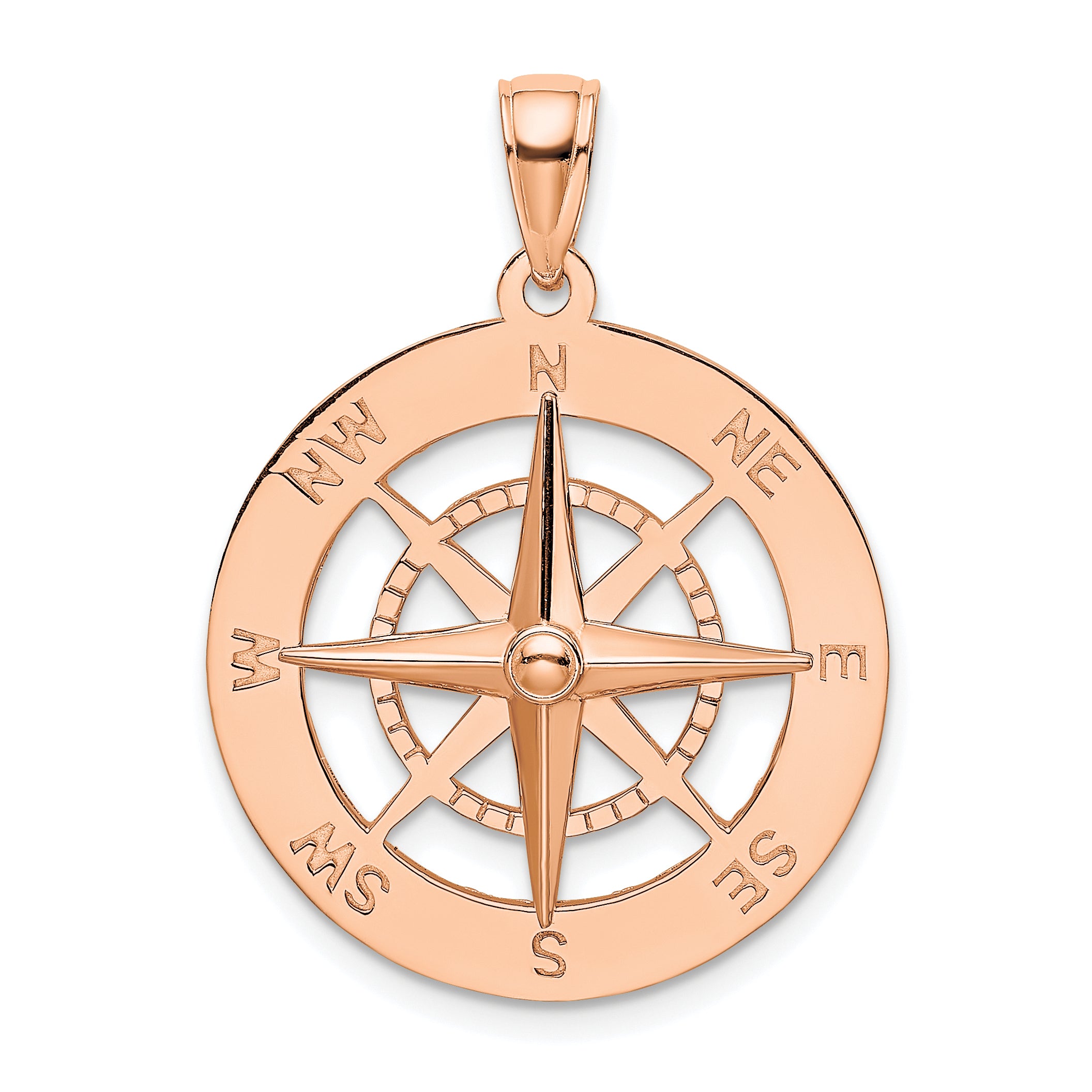 14K Rose Gold Nautical Compass Pendant Main image