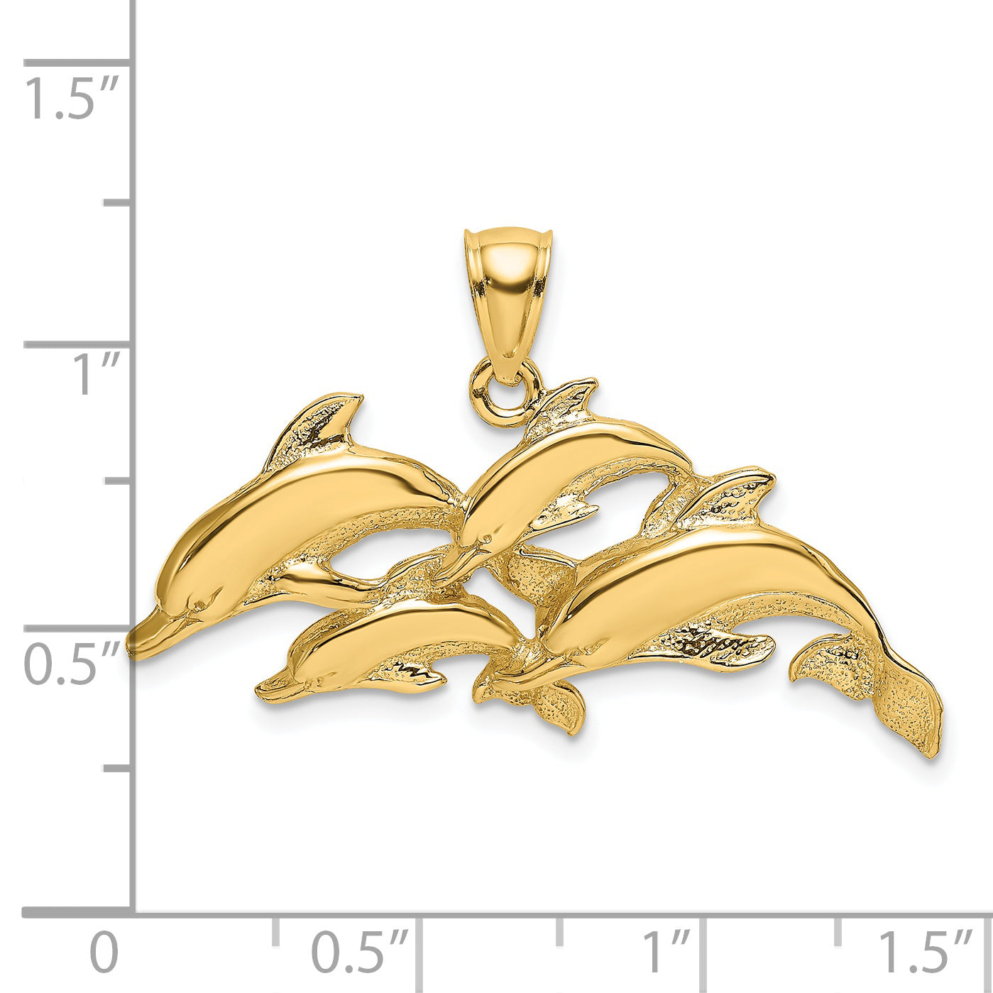 14K Polished Four Dolphins Swimming Charm