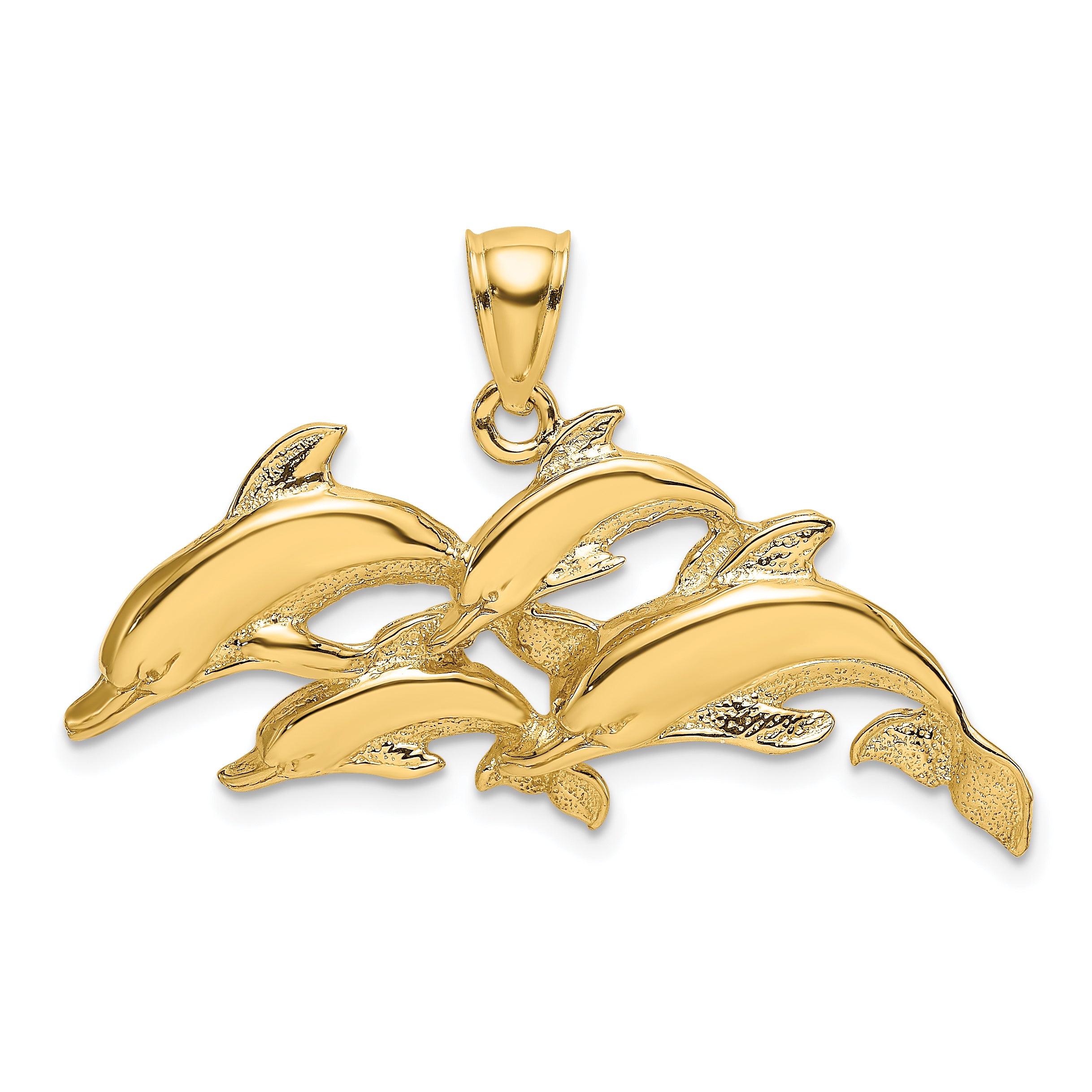 14K Polished Four Dolphins Swimming Charm Main image