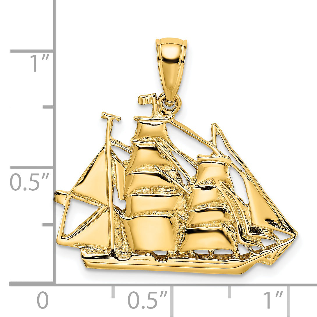 14K 2-D Polished Sailing Ship Charm