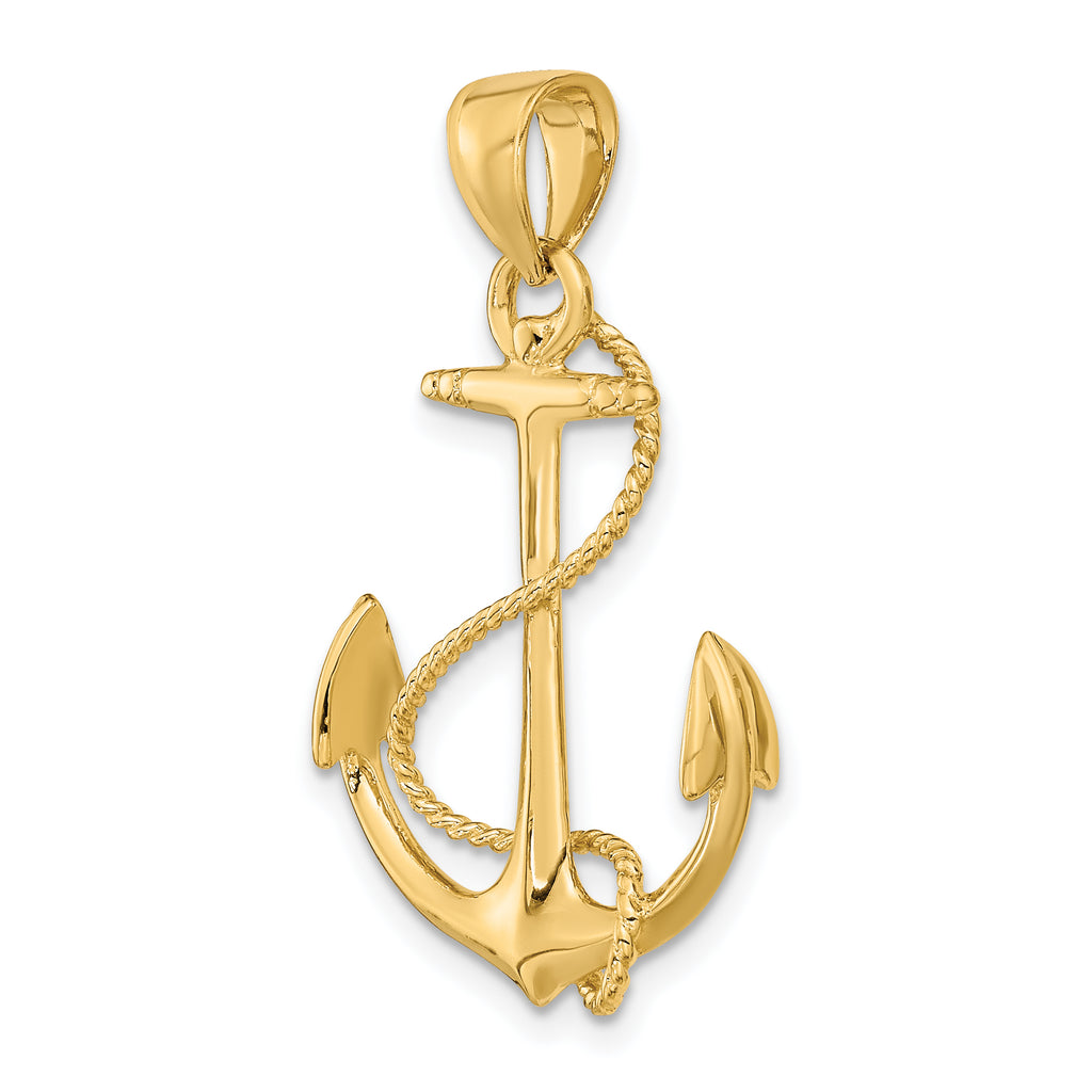 14K 3-D Polished and Textured Anchor w/Rope Charm