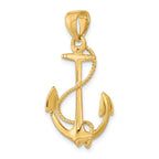 14K 3-D Polished and Textured Anchor w/Rope Charm
