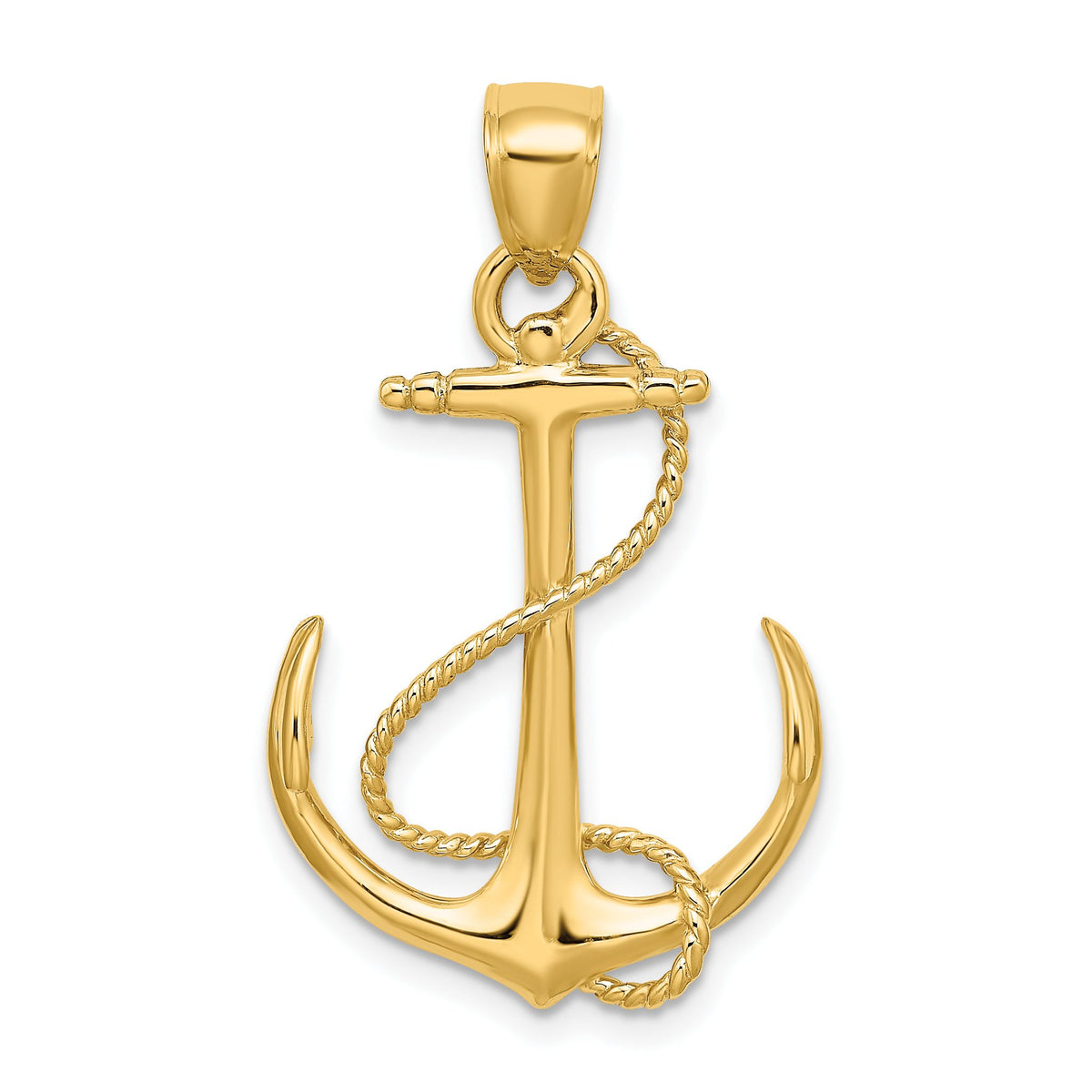 Anchor with Rope Charm in 14K Yellow Gold, 32mm Textured - Sophia Jewelers Main image