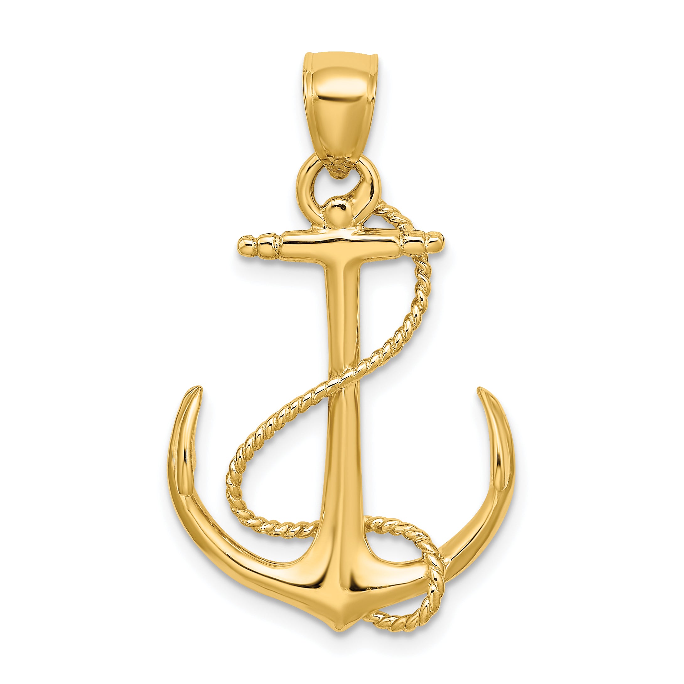 14K 3-D Polished and Textured Anchor w/Rope Charm Main image