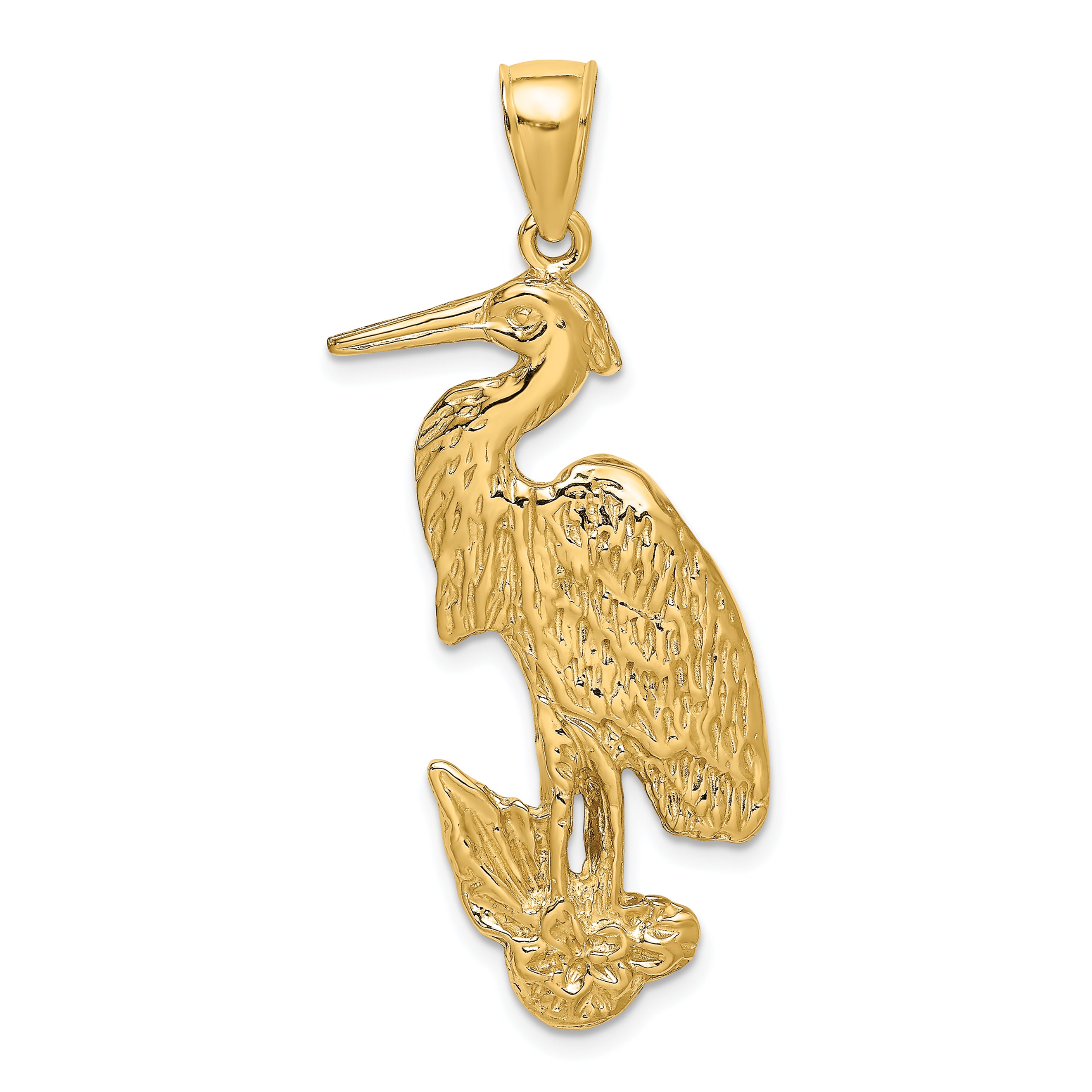 14K Textured Standing Egret Bird Charm Main image