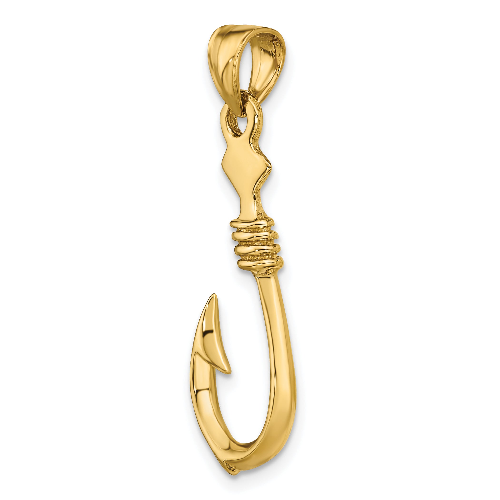 14K 3-D Large Fish Hook with Rope Charm