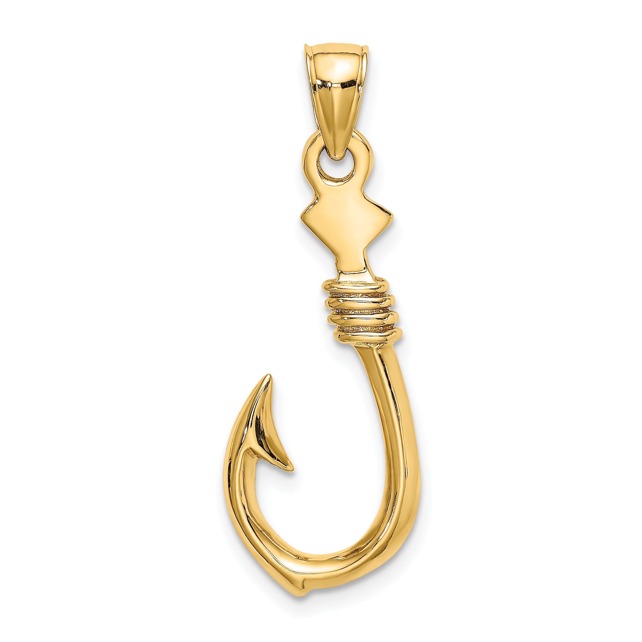 14K 3-D Large Fish Hook with Rope Charm Main image
