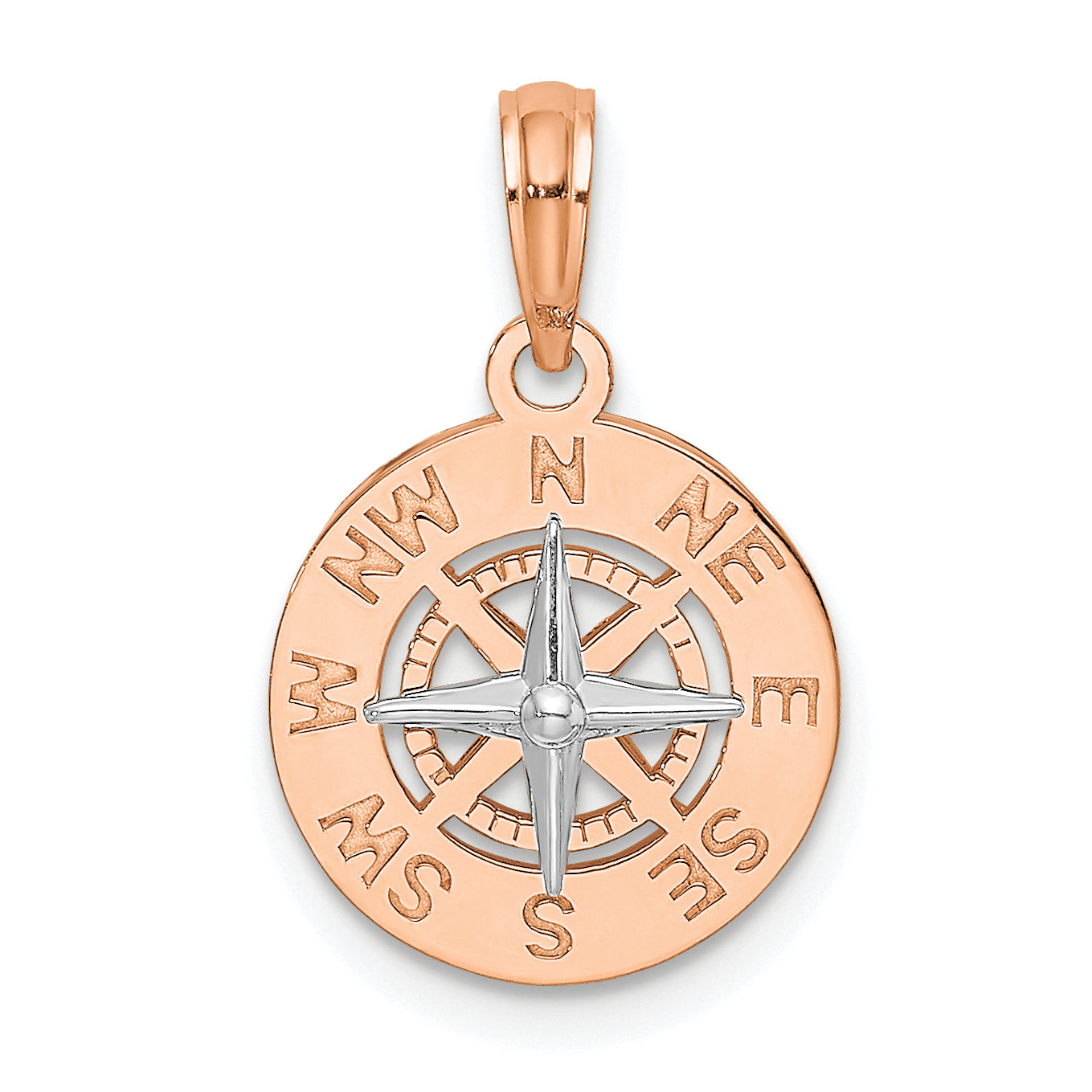 14K Rose and White Gold Mini Nautical Compass Pendant Main image