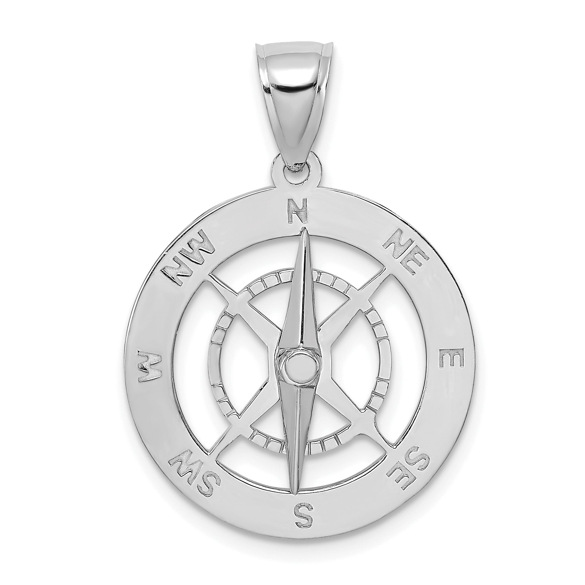 14K White Gold Nautical Compass W/Moveable Needle Charm Main image