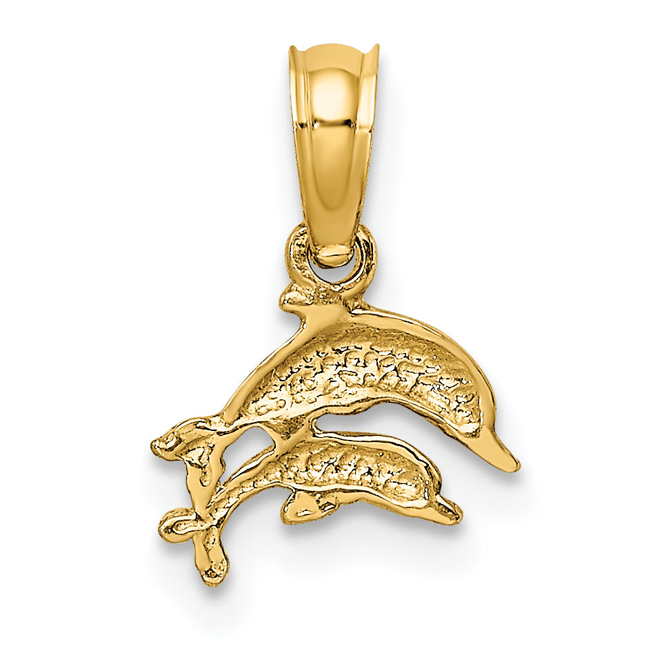 14K 2-D Mini Double Dolphins Swimming Charm
