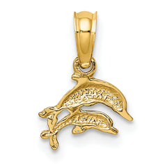 14K 2-D Mini Double Dolphins Swimming Charm