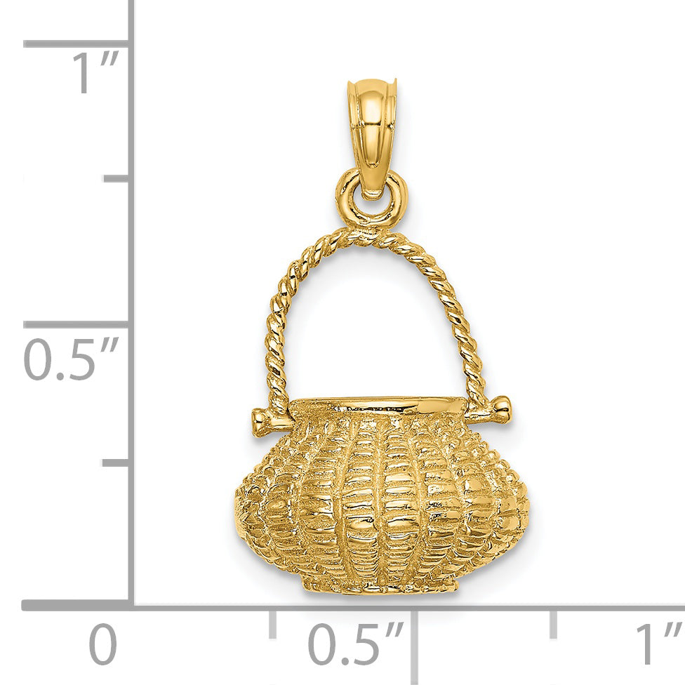 14K 3-D Moveable Handle Flower Basket Charm