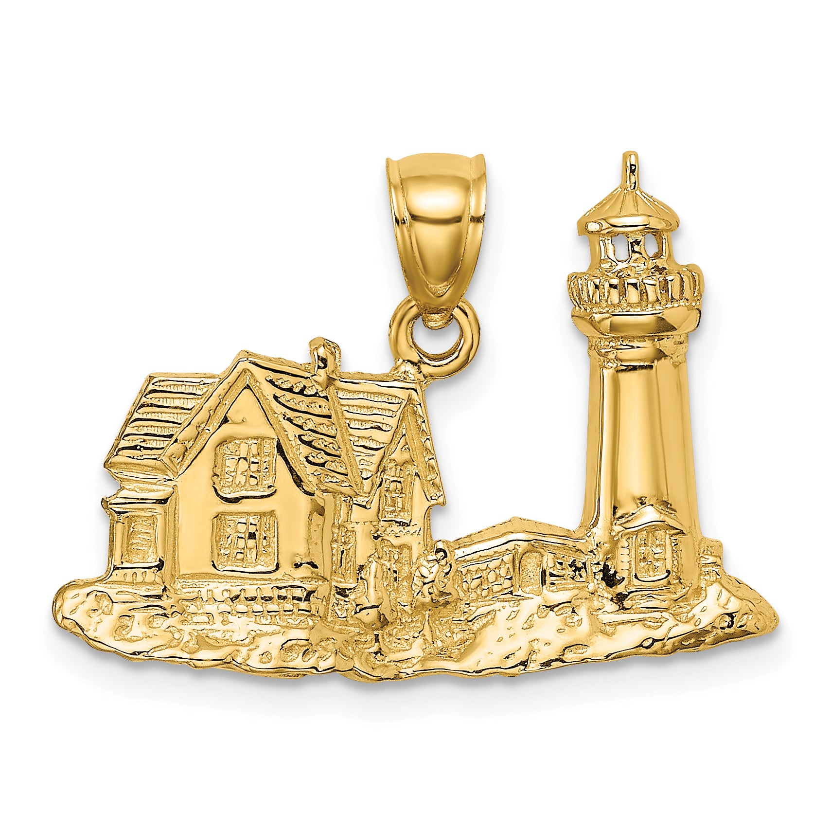 14K 2-D Nubble Lighthouse Charm Main image