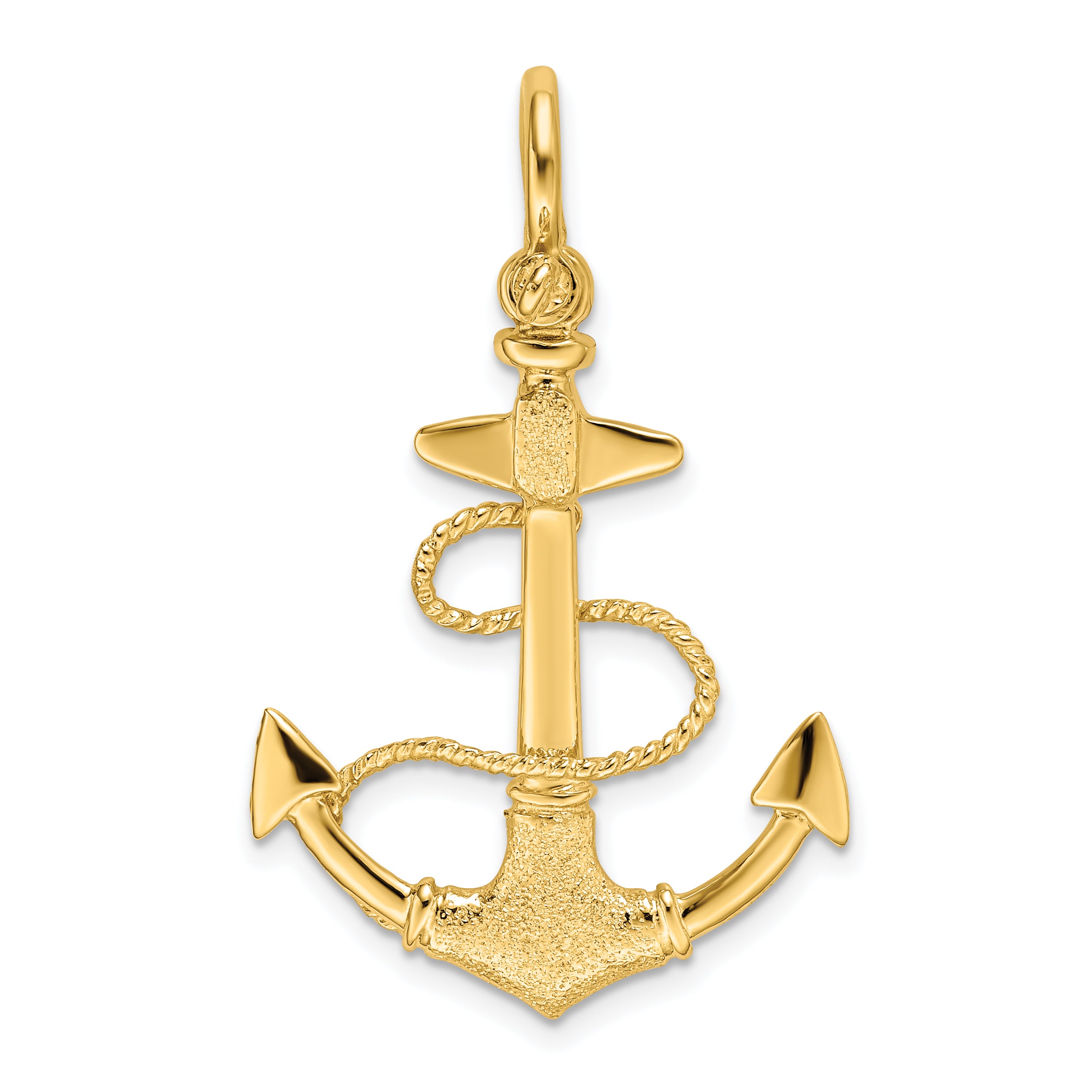 14K 3-D Textured Anchor w/Rope and Shackle Bail Charm Main image